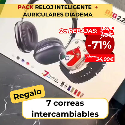 Pack Smart Watch + Auriculares Diadema + 7 correas GRATIS