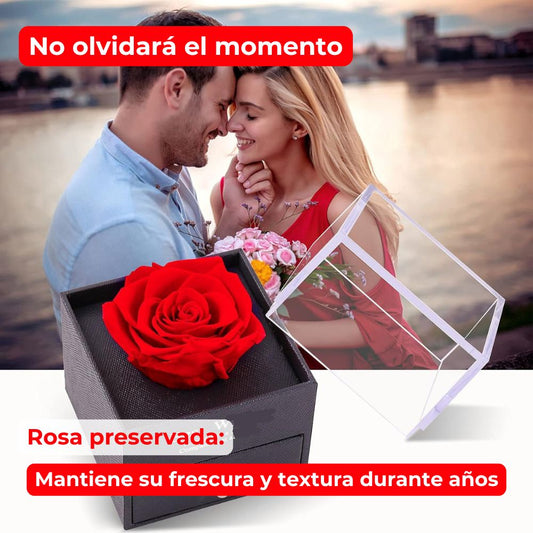 Pack 2 UN Caja Rosa eterna preservada + Collar corazones Lucky Love